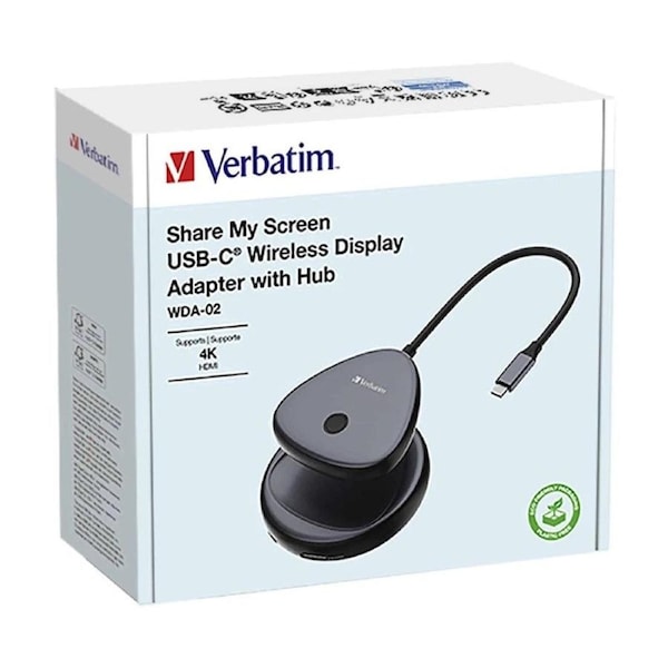 VERBATIM Portable USB-C Wireless 30hz HDMI Adapter Universal Compatible 4K