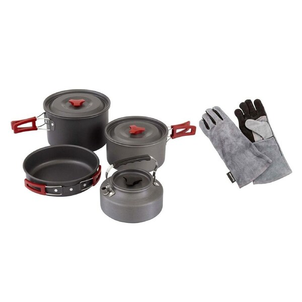 EPE 5 Piece Camping Cookware Set with Gloves & Carry Bag