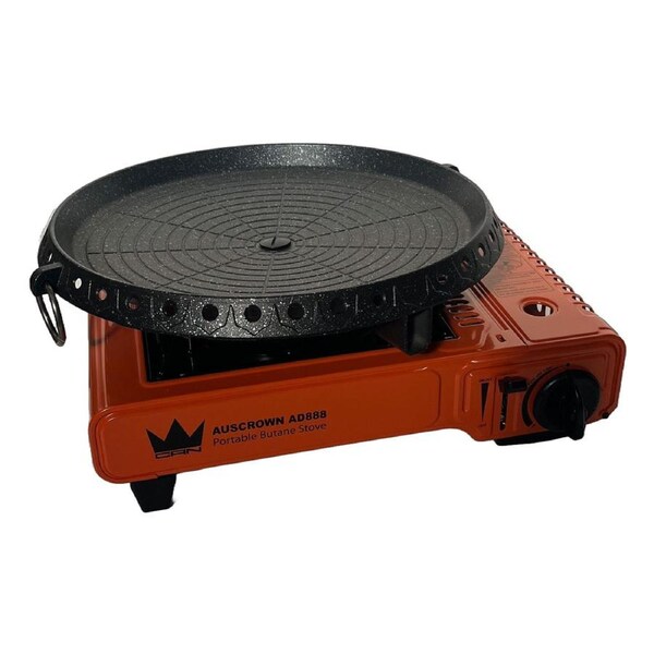 Auscrown Portable Gas Stove Butane Cooker + 32cm Korean BBQ Grill Plate