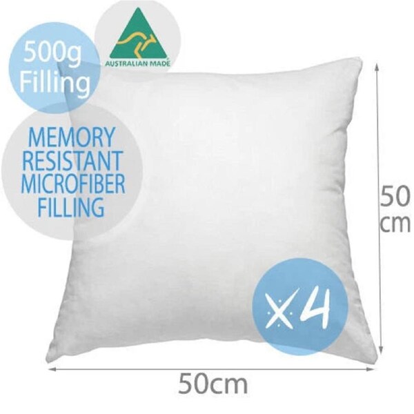 4x Cushion Inserts Australian Made - Polyester Microfibre 50x50cm Bedroom Lounge Display