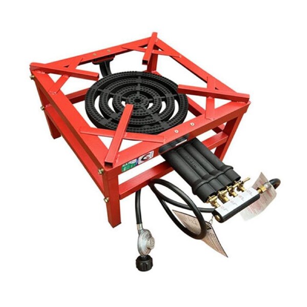 Auscrown Quad Ring Heavy Duty Red Cast Iron Stock Pot Burner 72 MJ/Hr