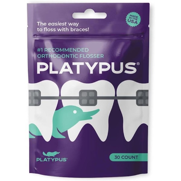 Platypus Orthodontic Flossers - Fights Bad Breath - Picks for Braces, Ortho Picks, Fits Under Arch Wire, Will Not Cause Damage - Vegan and Biodegradable - Unflavored and Shred Resistant - 30 Count
