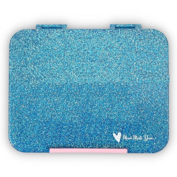 Mum Made Yum Large Bento Lunch Box - Blue Sparkle (Pink Clip)