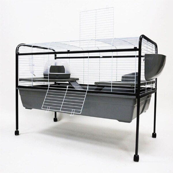 Flyline 2-Level Rabbit Guinea Pig Chinchila Ferret Cage Hutch on Wheels