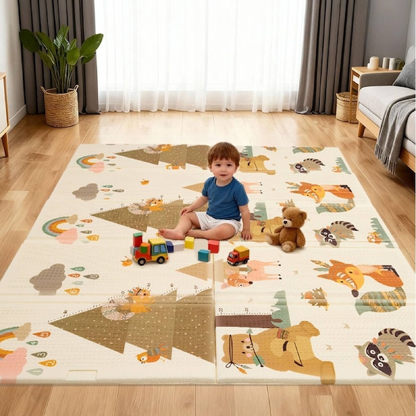 Playpals Kids Play Mat Foldable Crawling Pad Non-slip Foam Floor Mat 2CM Thick