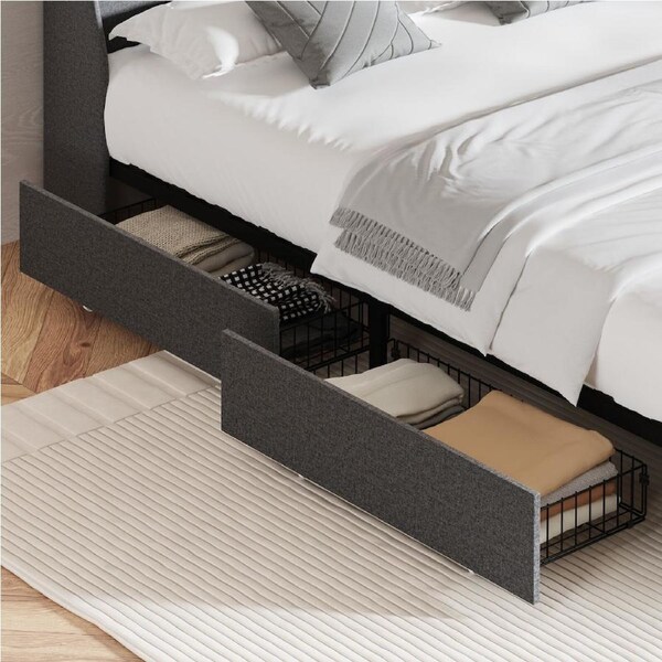 Oikiture 4x Trundle Drawers for Bed Frame with Wheels Underbed Storage Metal Grey