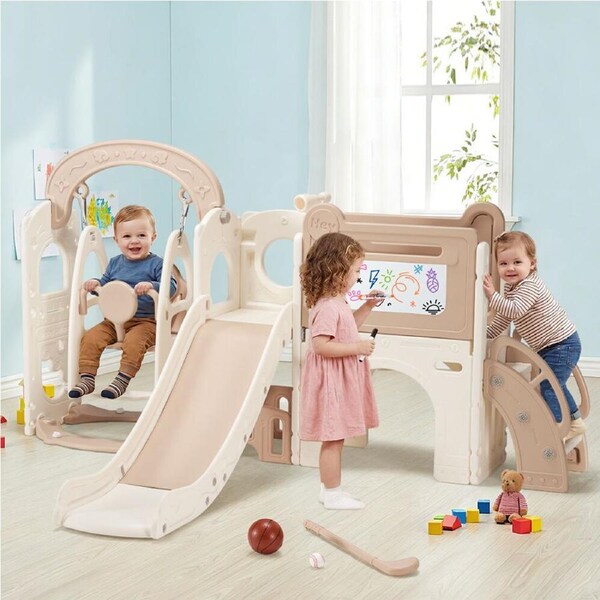 PlayPals 10-in-1 Toddler Swing Slide Set Sport & Art Indoor Outdoor Play Center