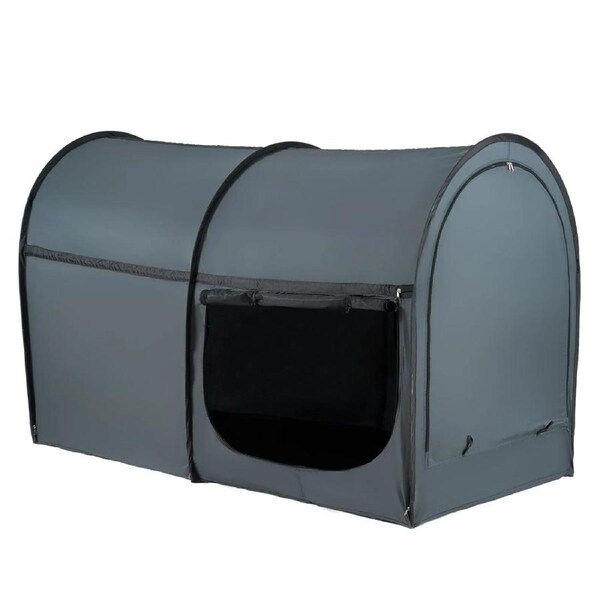 Bed Tent, Pongee Fabric, 4 Doors Breathable Dream Tent with 7 mm Fiber Poles on Bed Privacy, Full Size Block out Light Sleeping Bed Canopy, Fit for Kids Playhouse and Adults Sleeping Tent