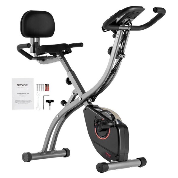 Folding Exercise Bike, Foldable Fitness Stationary Bike, Adjustable Magnetic Resistance Stationary Bike, Upright Indoor Cycling Bike for Home Gym Workout, Comfortable Seat Cushion, LCD Monitor