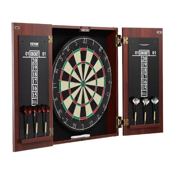 Dartboard and Cabinet Set, Ready-to-Play Bundle Official Size Dartboard Cabinet, Steel Tip Dart Hideaway Cabinet, Features Easy Assembly, Complete with All Accessories, Perfect for Cricket Games