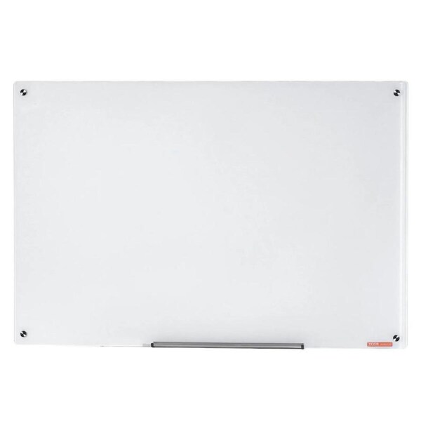 Magnetic Glass Whiteboard, Dry Erase Board 36x24, Wall-Mounted Large White Glassboard Frameless, with Marker Tray, an Eraser and 2 Markers, White