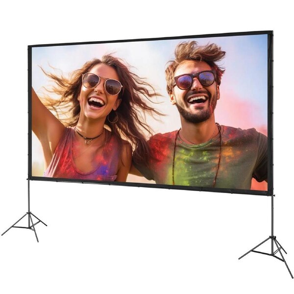 Projector Screen with Stand, 150 inch 16:9 4K 1080 HD Outdoor Movie Screen with Stand, Wrinkle-Free Projection Screen with Tripods and Carry Bag, for Home Theater Cinema Backyard Movie Night