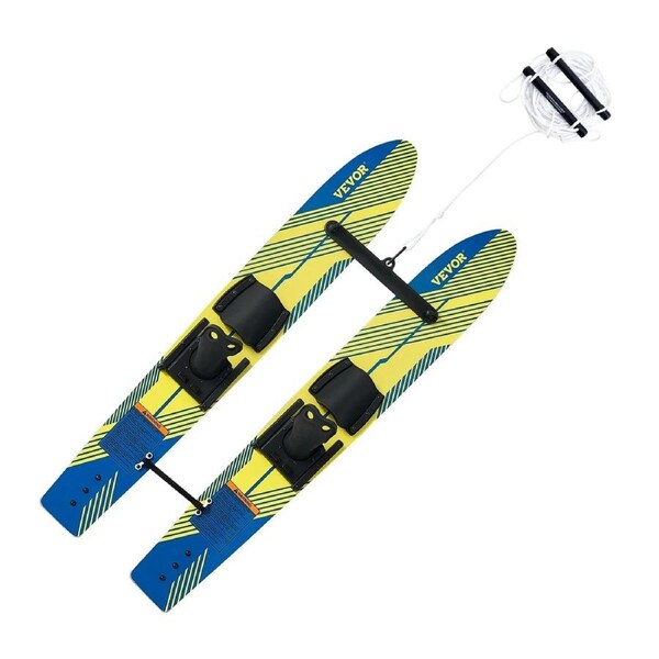 Water Skis 116.8 cm / 46 inch, Water Ski Trainers with X-7 Adjustable Bindings, Double-Handle Rope & Removable Stabilizing Bar, Training Waterskis Combo for Youth Up to 136 kg