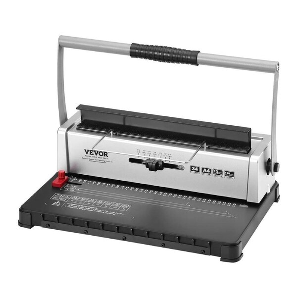 Coil Spiral Binding Machine, Manual Book Maker 34-Holes Binding 120 Sheets, Punch Binder with Adjustable 3/16 - 9/16 Coil Binding Spines and Side Margin, for Letter Size, A4, A5