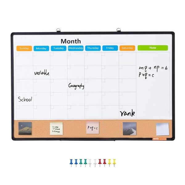 36x 24 Monthly Calendar Whiteboard & Cork Board Combo with Aluminum Frame 2-in-1 Magnetic Dry Erase Bulletin Board for Wall Mount Ideal for School, Home, Office