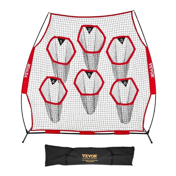 2438.4x2438.4mm Football Trainer Throwing Net, Training Throwing Target Practice Net with 6 Target Pockets, Knotless Net Includes Straps and Portable Carry Case, Improve QB Throwing Accuracy,Red