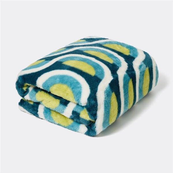 K-D Print Plush Teddy Blanket SB/DB - Green Wave Print