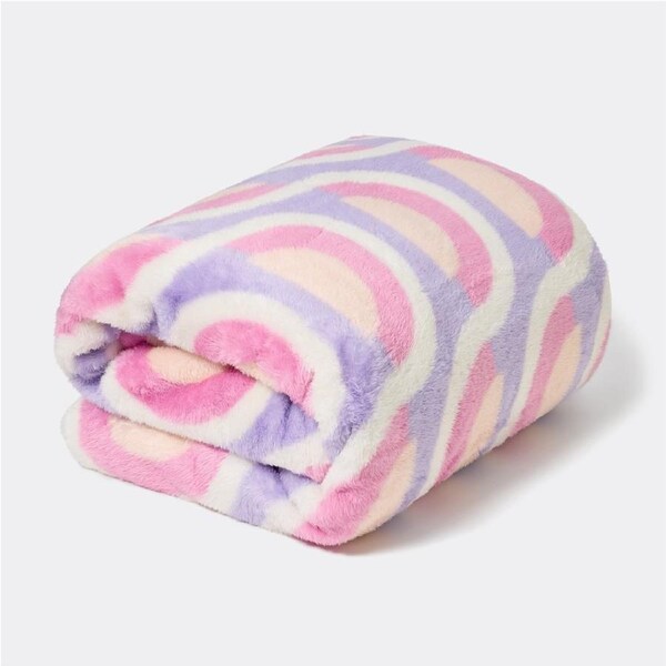 K-D Print Plush Teddy Blanket SB/DB - Pastel Wave Print