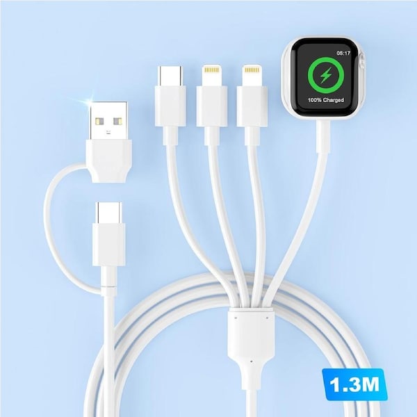 [4 in 2] For Apple Watch Magnetic Charger, Wireless Charging USB-C Lightning Cable For iWatch 9 8 7 iPhone 17 16 15 14