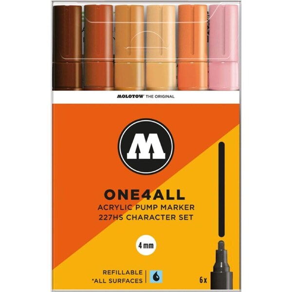 6pc Molotow One4All Character Art/Craft Drawing Pen Markers 4mm Multicolour