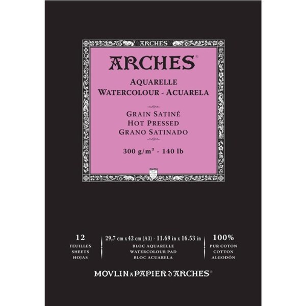 Arches Hot Press Watercolour Art/Craft Painting Paper Pad 300g A3