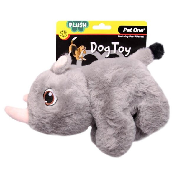 Pet One Plush Squeaky Dog Toy Rhino 20cm - Soft Plush Toy