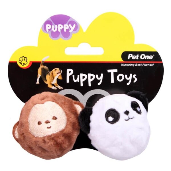Pet One Plush Squeaky Dog Toy Monkey & Panda 2 Pack
