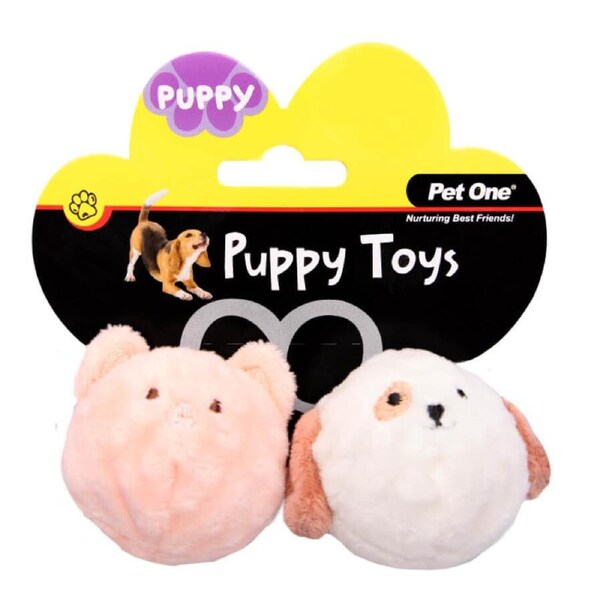 Pet One Plush Squeaky Dog Toy Pig & Dog Ball 2 Pack