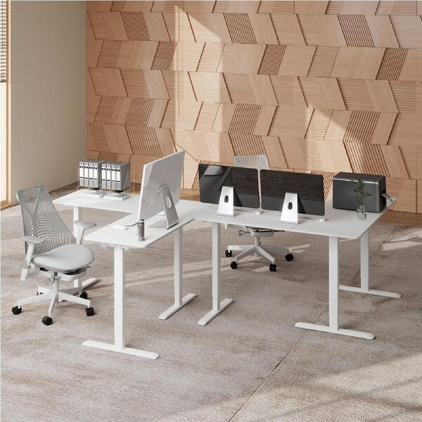 130x130x50cm L Shaped Electric Standing Desk Height Adjustable Motorised - White