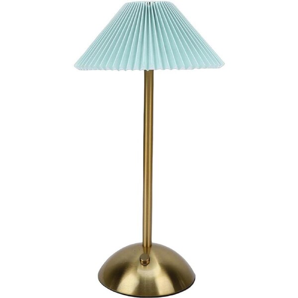 Pleated Table Lamp, Retro Cordless Bedside Lamp 3 Colors Stepless Dimming, Touch Control LED Nightstand USB Rechargeable for Bedroom Office (Blue)