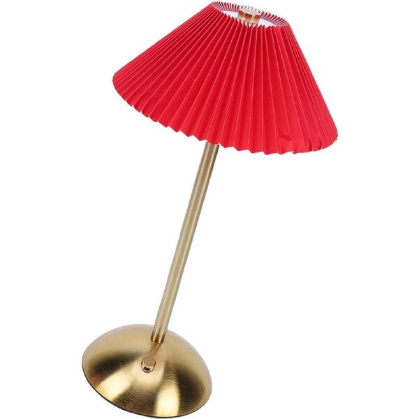 Bedside Table Lamp, Cordless Nightstand Table Lamp Adjustable with Metal Base, Modern Pleated Fabric Night Light for Home Bedroom Office Reading (Style2)