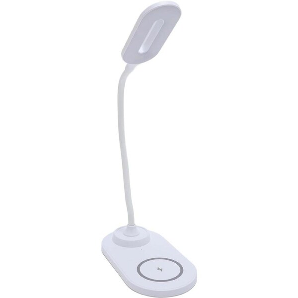 Desktop Lamp, LED Desktop Lamp Wireless Charger Type C Headphones Input (White)