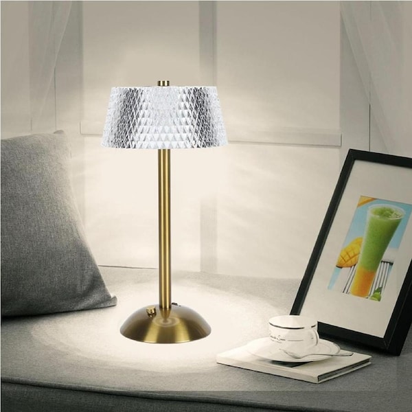 Cordless Crystal Table Lamp, 1200mAh Rechargeable Battery Powered LED Desk Lamp, 3 Color Dimmable Touch Control, Bedside Night Lamp for Bedroom Living Room Bathroom