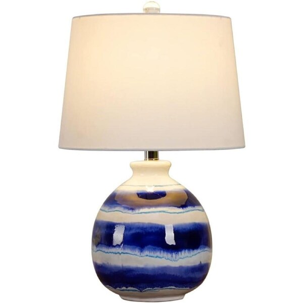 VELOCITY Tropical & Beach Art Deco Ginger Jar Table Lamp, Drum LampShade for Bedsides Lamps,Dresser Ceramic Lamp Modern Blue Home Lighting 21.2inch High