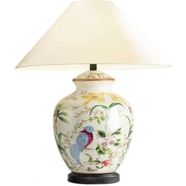 VELOCITY Lamp Desk Lamp Beautiful Flower and Bird Pattern Ceramic Table Lamp Indoor Decoration Lamp Practical Bedroom Bedside Lamp Table Light Lamp