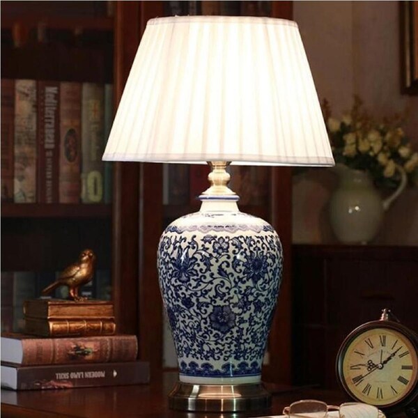 VELOCITY Lamp Vintage Table Lamps Ceramics Decorative Table Lamp American Country Bedside Lamp Simple Fabric Shade E27 Living Room & Bedroom Hotel Table Lamp
