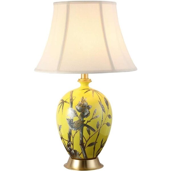 VELOCITY Lamp Bedside Table Lamp 21.6" Floral Yellow Porcelain Lamp Chinese Table Lamp Home Study Lamp Hotel Room Lamp Living Room Bedroom Bedside Table Lamp Bedside Lamps