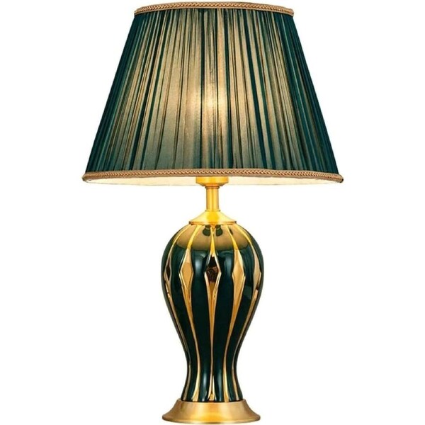 VELOCITY Lamp Table Light Nightstand Lamp Ceramic Table Lamp Modern Light Luxury Bedside Lamp Fabric Lampshade Nightstand Lamp for Living Room Bedroom Table Lamps for Bedroom Lamp (B-33 * 50cm)