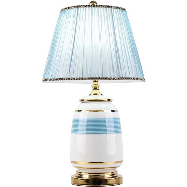 VELOCITY Lamp for Desk Concise Blue Table Lamps Ceramics Bedside Table Lamps with Fabric Lampshade Modern Nightstand Table Lamps for Home Office, 24" H Desk Light Desk Led Lamp