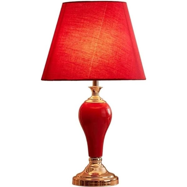 VELOCITY Shower Head Table Lamp Bedside Lamp Nightstand Lamp Ceramic E27 Bedside Lamp Nightstand Lamp with Fabric Lampshade Metal Desk Lamp Table Lamps Table Light (Rosso-Push Button Switch)