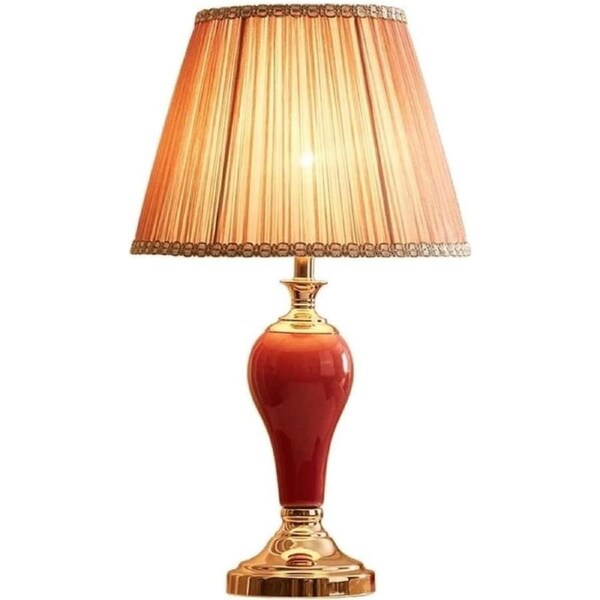 Shower head Table Lamp Bedside Lamp Nightstand Lamp Ceramic E27 Bedside Lamp Nightstand Lamp with Fabric Lampshade Metal Desk Lamp Table Lamps Table Light for Living Room (Pink-Push Button Switch)