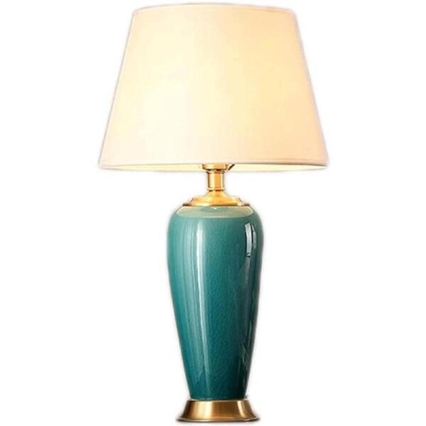 Lamp Table Light Nightstand Lamp Ceramic Table Lamp Fabric Lampshade Bedside Lamp Copper Base American Nightstand Lamp for Bedroom Living Room Table Lamps for Bedroom Lamp (Grün-Remote Control)