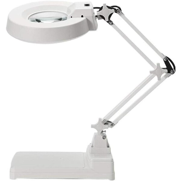 Desktop Lamp Tabletop Magnifying Loupe,5X/10X/15X/20X Magnifier Table Lamp Magnifying Glass Lens Adjustable Arm Folding Desktop Lighting LED Magnifier Lamp The New Progress,White-10X