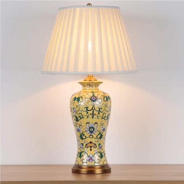 VELOCITY Lamp Nightstand Lamp 26" Chinoiserie Table Lamp Ceramic Table Lamp Sofa Coffee Table Lamp Retro Creative Hotel Living Room Bedroom Bedside Table Lamp Bedside Lamps (B-A)