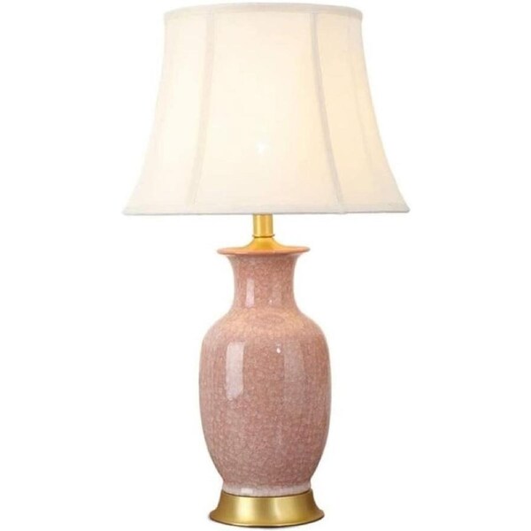 VELOCITY Shower Head Bedside Table Lamp Bedside Table Lamp Fabric Lampshade Bedroom Lamp American Copper Ceramic Nightstand Desk Lamp Bedroom Living Room Nightstand Lamp(One Color-Dimming Switch)