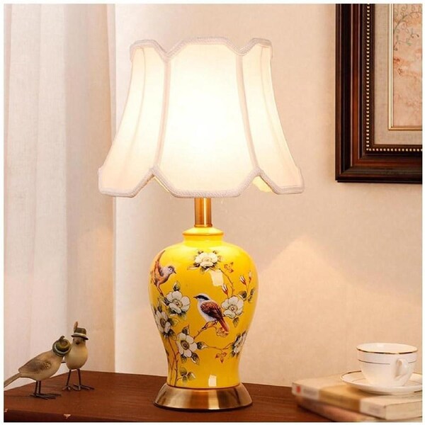 VELOCITY Lamp for Desk Ceramic Table Lamp Retro Bedroom Living Room Decoration Bedside Lamp Study Decoration Lamps Desk Led Lamp (Yellow-C)