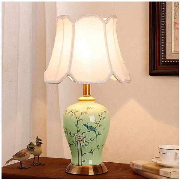 VELOCITY Lamp for Desk Ceramic Table Lamp Retro Bedroom Living Room Decoration Bedside Lamp Study Decoration Lamps Desk Led Lamp (Green-B)