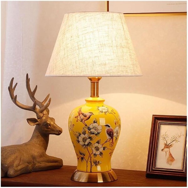 VELOCITY Lamp for Desk Ceramic Table Lamp Retro Bedroom Living Room Decoration Bedside Lamp Study Decoration Lamps Desk Led Lamp (Yellow-A)