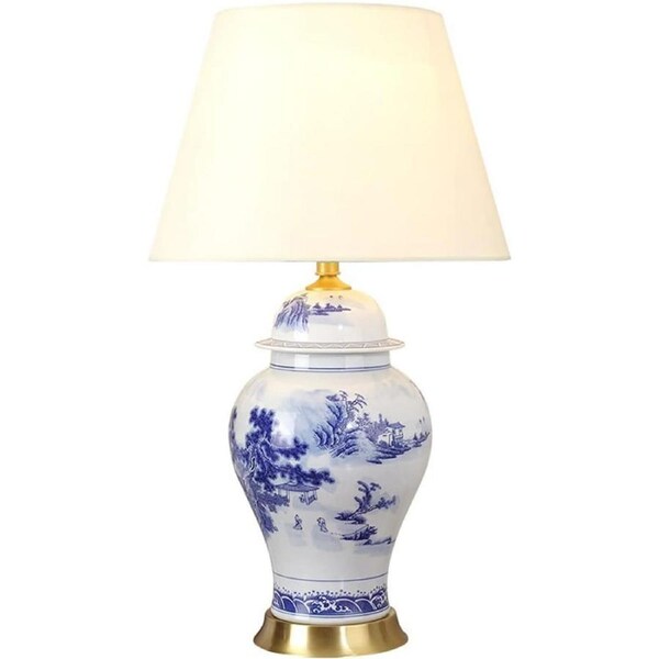 VELOCITY Lamp Desk Lamp Modern Chinese Ceramic Table Lamp Bedroom Bedside Lamp Large Living Room Landscape Painting Blue and White Porcelain Table Lamp Table Light Lamp