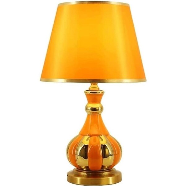 VELOCITY Shower Head Bedside Table Lamp Ceramic Table Lamp Fabric Lampshade Desk Lamp E27 Desk Light Nightstand Lamp Eye Protection Nightstand Lamp for Bedroom Shower Head (Orange-Push Button Switch)